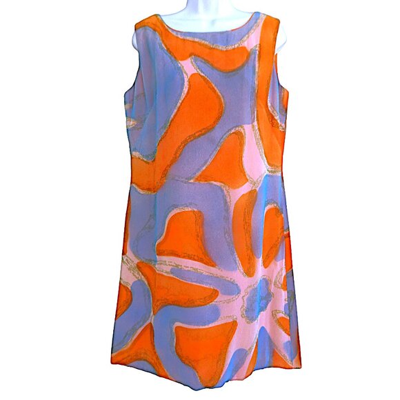 Vintage 50s R K Originals Orange Blue Mod Lined Shift Retro Back Zip USA Union M - Picture 3 of 12